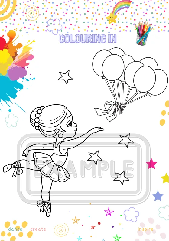 Colouring-in activity page featuring a ballerina outline for students to personalise