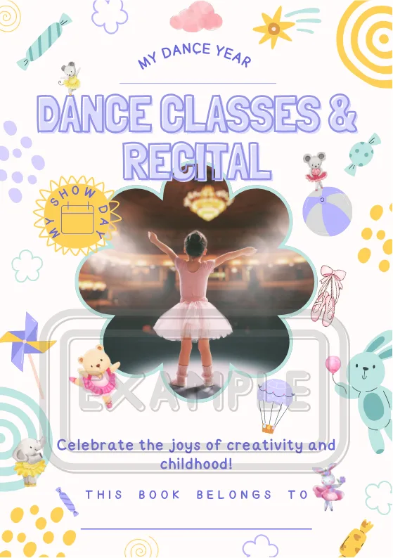 The Dance Workbook cover, a premium illustrated workbook designed for young dancers